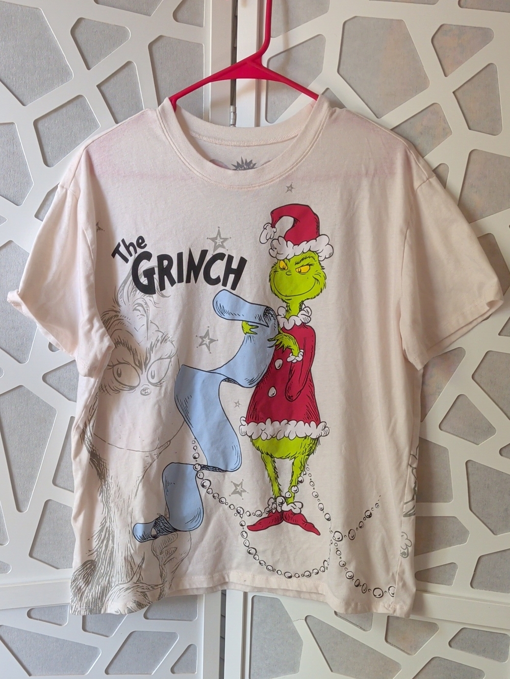 Hybrid Apparel Kids Grinch Graphic Tee - Light Pink with Red & Green